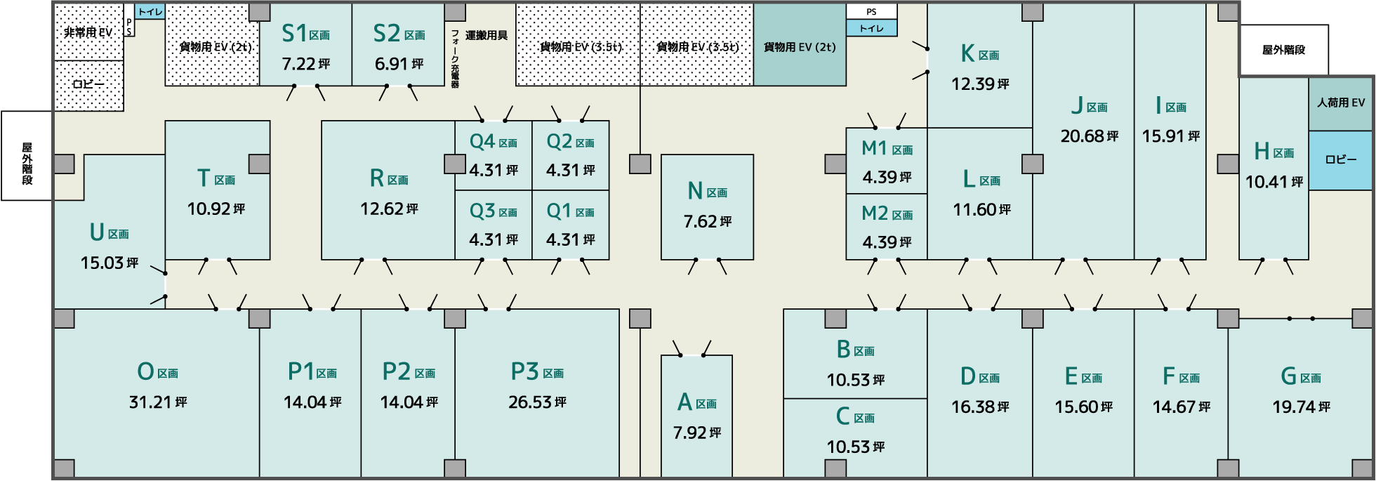 「ちょ庫っと」辰巳倉庫　4階フロア区画図