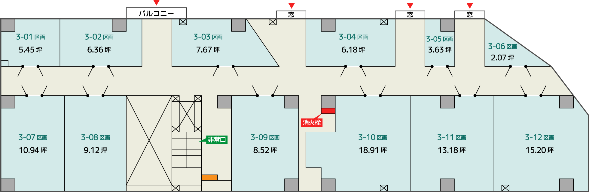 「ちょ庫っと」城南島倉庫　3階フロア区画図